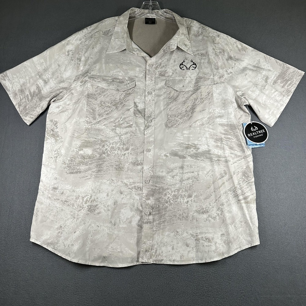 Realtree Fishing Shirt Mens XLT Gray Camo Short Sleeve Button Up Big Tall NWT